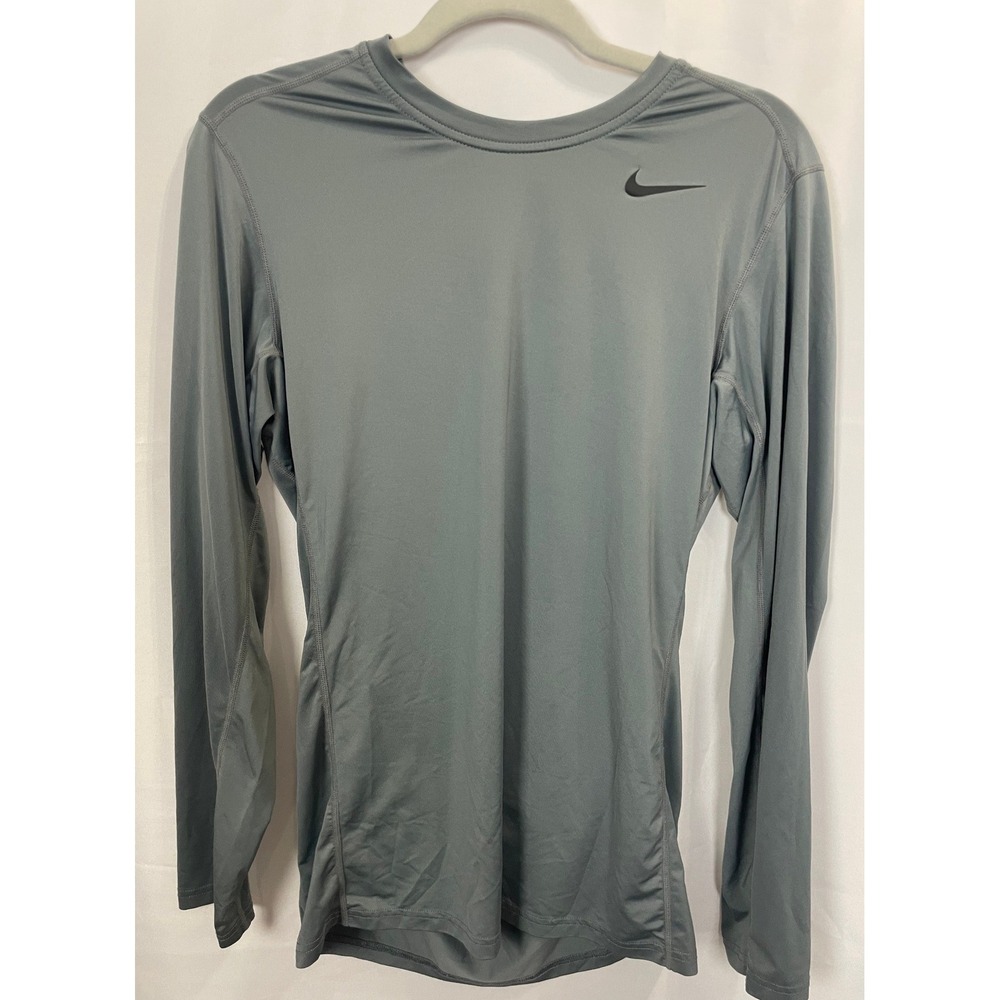 Nike Mens Dri-FIT Fitted Long Sleeve Training Shirt Gray Small Gym Athletic